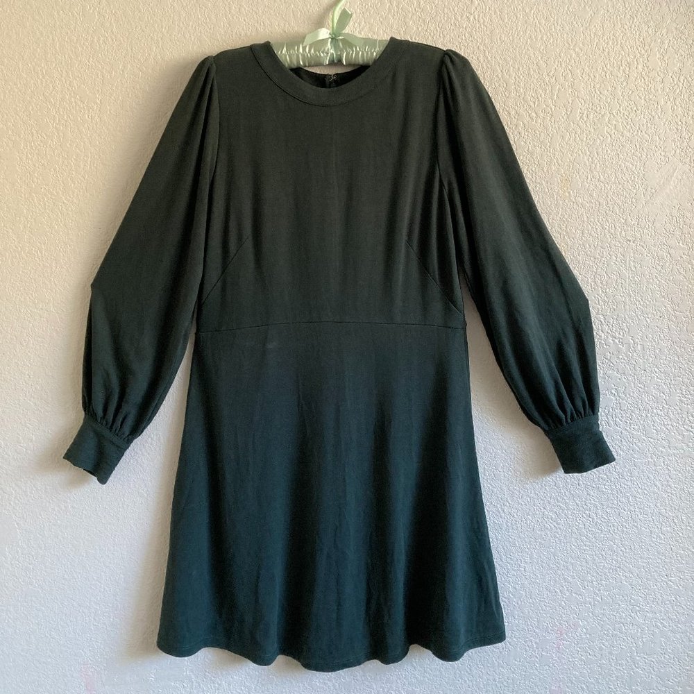 LOFT Long Botton Sleeve Dark Forest Green Dress - Picture 2 of 9